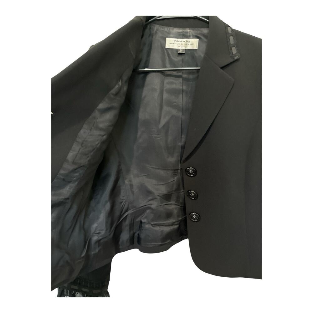 Tahari Arthur S. Levine black blazer Sz8P ornate buttons and decorative sleeves - Picture 3 of 7